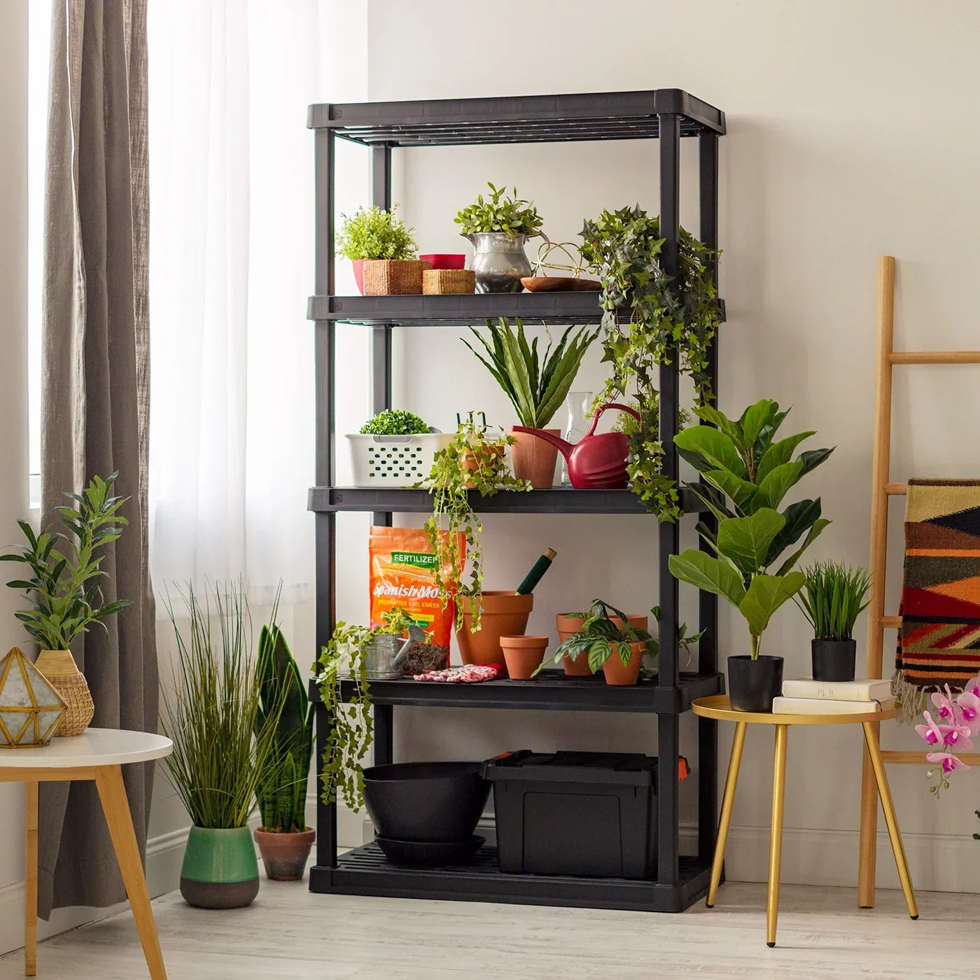 IRIS USA 5-Tier Large Plastic Rack Storage Shelf with 500 lb. Total Capacity, Black