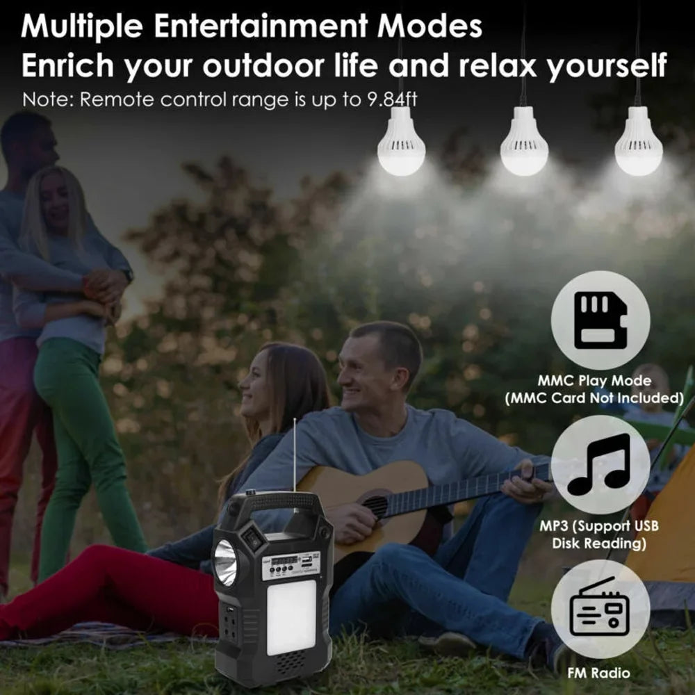 MDHAND Portable Solar Powered Station, Rechargeable Solar Generator, Dual Way To Charge, Solar Panel Power Bank with 3 LED Bulbs Flashlight for Hiking Camping Emergency
