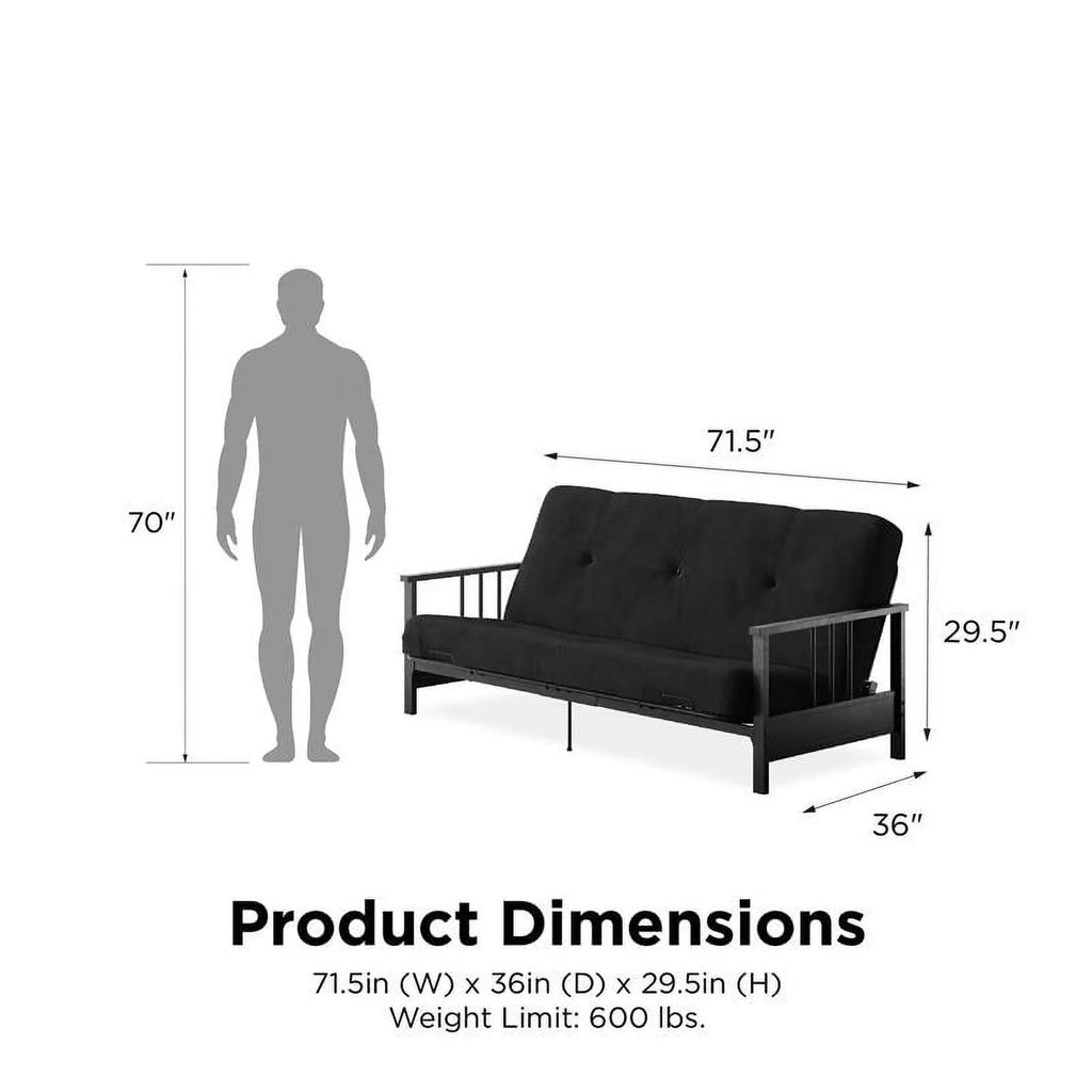DHP Tallie Full Metal Arm Futon with 6" Thermobonded Black Microfiber Mattress