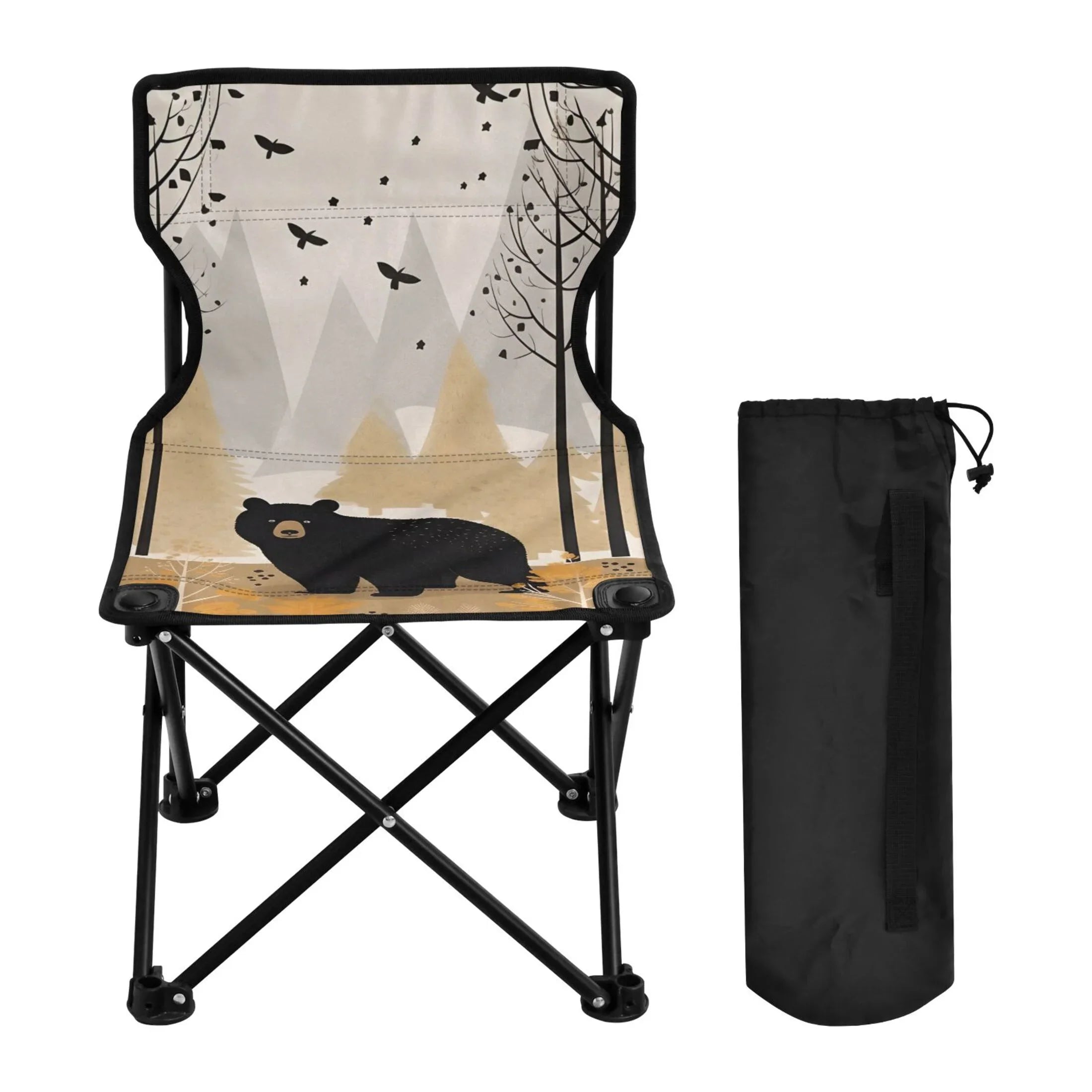 Bear in Forest Portable Camping Chair Outdoor Folding Beach Chair Fishing Chair Lawn Chair with Carry Bag Support to 220LBS