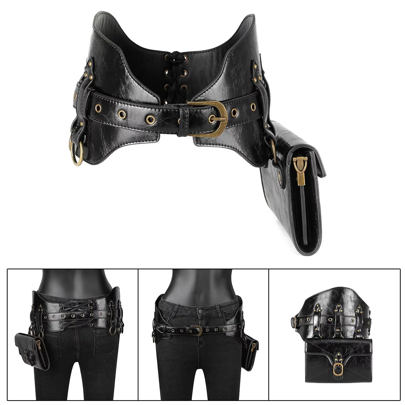 Gothic Waist Packs Fanny Pack Women Girls Handbag Portable Sturdy Punk Bag Steampunk Bag for Fishing Street Short Trips Dating Backpacking