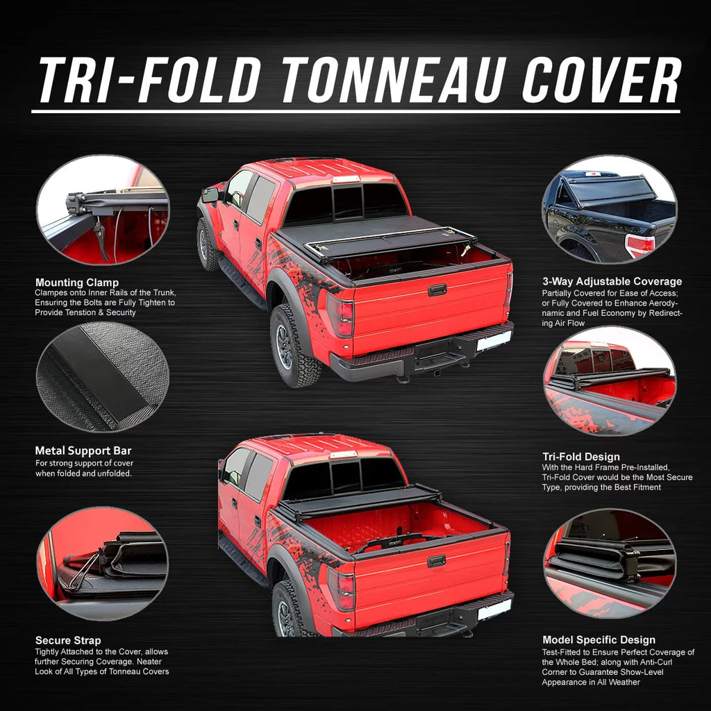 DNA Motoring TTC-TRISOFT-045 For 2005 to 2021 Nissan Frontier 5' Bed Fleetside Adjustable Tri -Fold Soft Top Trunk Tonneau Cover