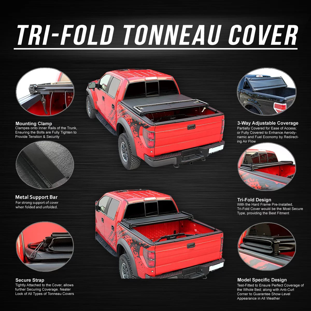 DNA Motoring TTC-TRISOFT-045 For 2005 to 2021 Nissan Frontier 5' Bed Fleetside Adjustable Tri -Fold Soft Top Trunk Tonneau Cover