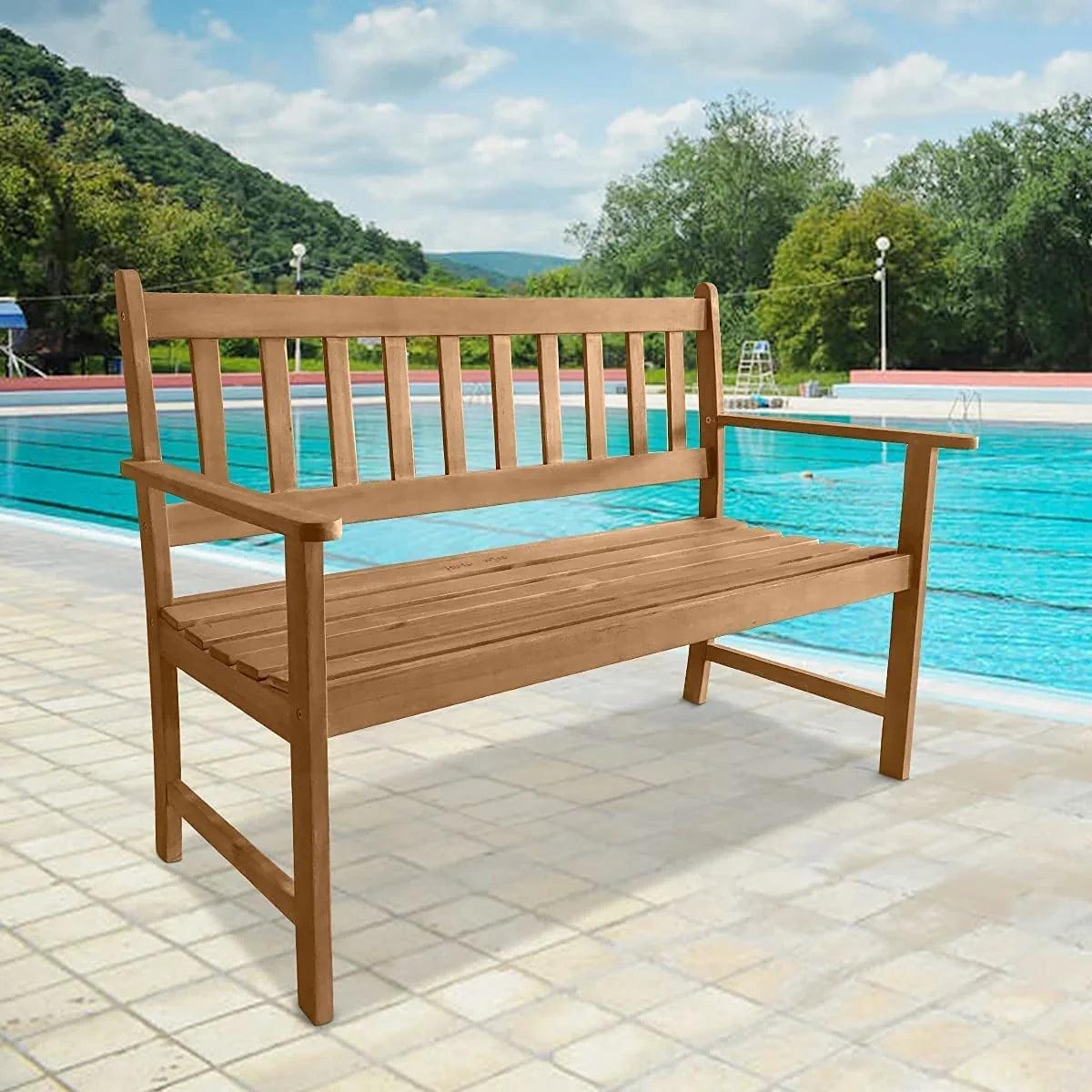 Outdoor Patio Bench Wood Garden Bench Park Bench Acacia Wood for Pool Beach Backyard Balcony Porch Deck Garden Wooden Furniture Outdoor Wood Bench (Natural)