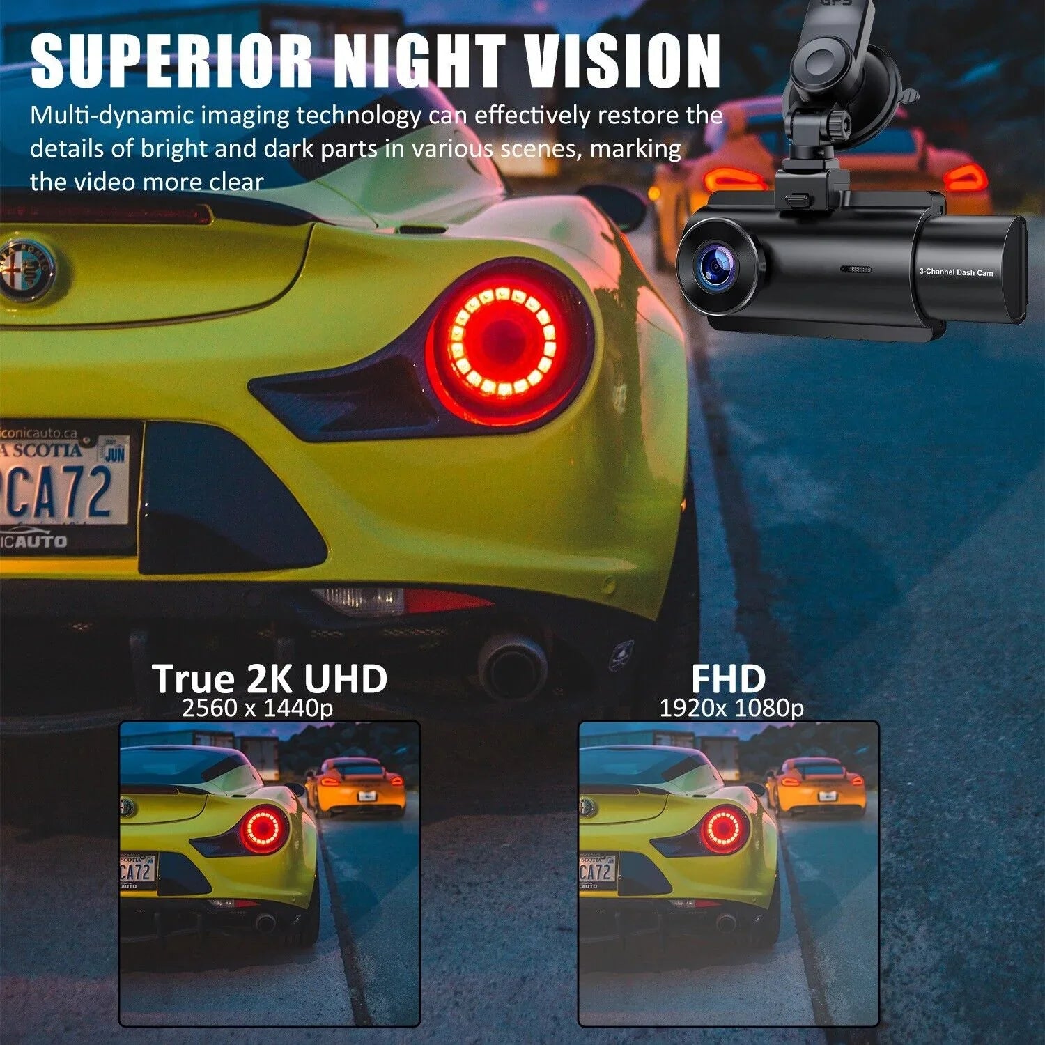 3 Lens Cars True 4K Dual Dash Camera Front & Rear WiFi&GPS Track Video Recorder