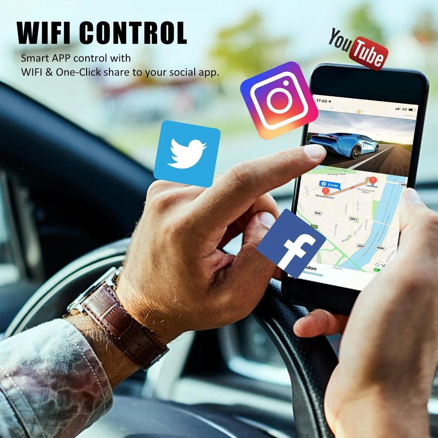 3 Lens Cars True 4K Dual Dash Camera Front & Rear WiFi&GPS Track Video Recorder