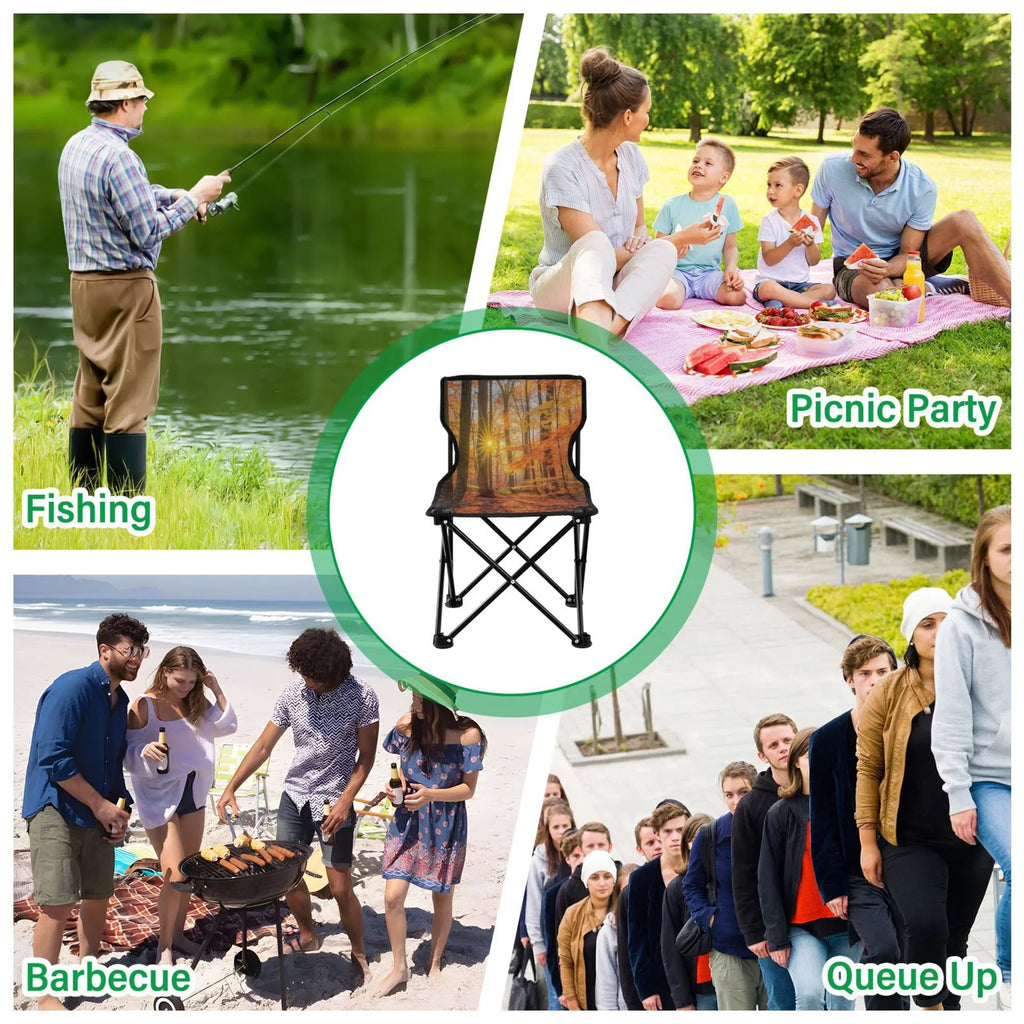Autumn Leaves Forest Portable Camping Chair Outdoor Folding Beach Chair Fishing Chair Lawn Chair with Carry Bag Support to 220LBS