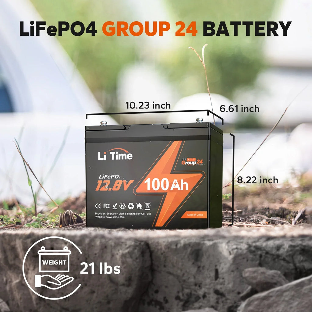 LiTime 12V 100Ah BCI Group 24 Lithium Battery, Rechargeable LiFePO4 Battery with Up to 15000 Cycles, 1.28kWh and Higher Energy Density, Perfect for Van, Trailer, RVs, MotorHome and Boat Scenarios