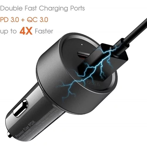Quick Car Charger 36W 2-Port USB Cable Type-C PD Power Adapter DC Socket Plug-in J3N for Nubia Red Magic 3 / 3S, RedMagic 5S - OnePlus 8, 5T, 6, 6T, 7T, Pro, 5G McLaren, 7 Pro, 8T Plus