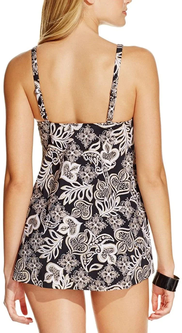 Swim Solutions Women's Paisley-Print Tankini Top, Black, 20