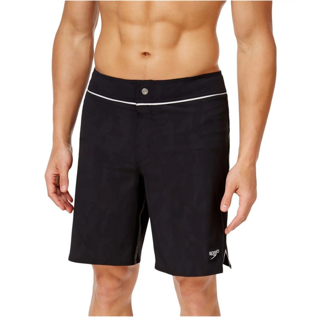 Speedo Mens Packable Geometric Swim Bottom Trunks, Black, 38