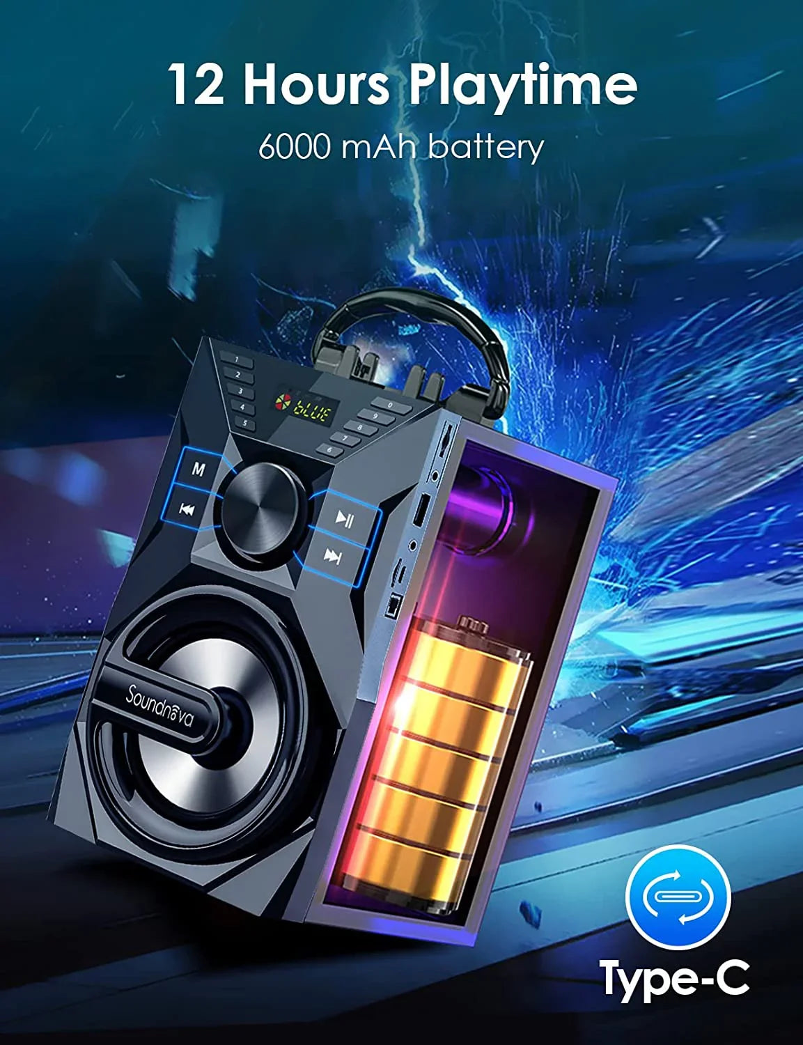 25W(35W Peak) Portable Bluetooth Speaker, Loud Party Wireless Speaker with 10W Subwoofer 6000mah Libattery LCD Display Light Mic AUX Remote Control U Disk TF Card, for Home Outdoor Pool Beach Camping
