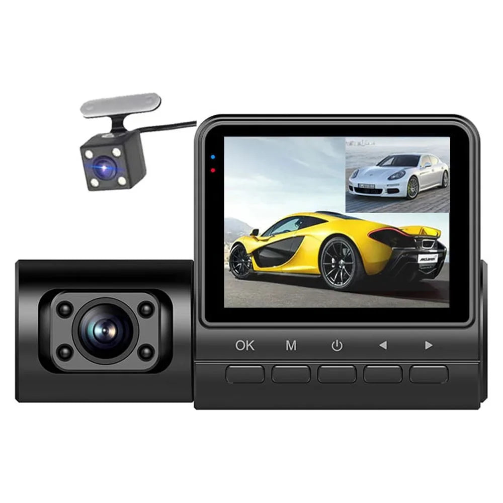 Pinnaco Dash Camera 3 Cameras 2in Clear Car Rearview Mirror Car Video Recording Camcorder Auto Safety Recorder