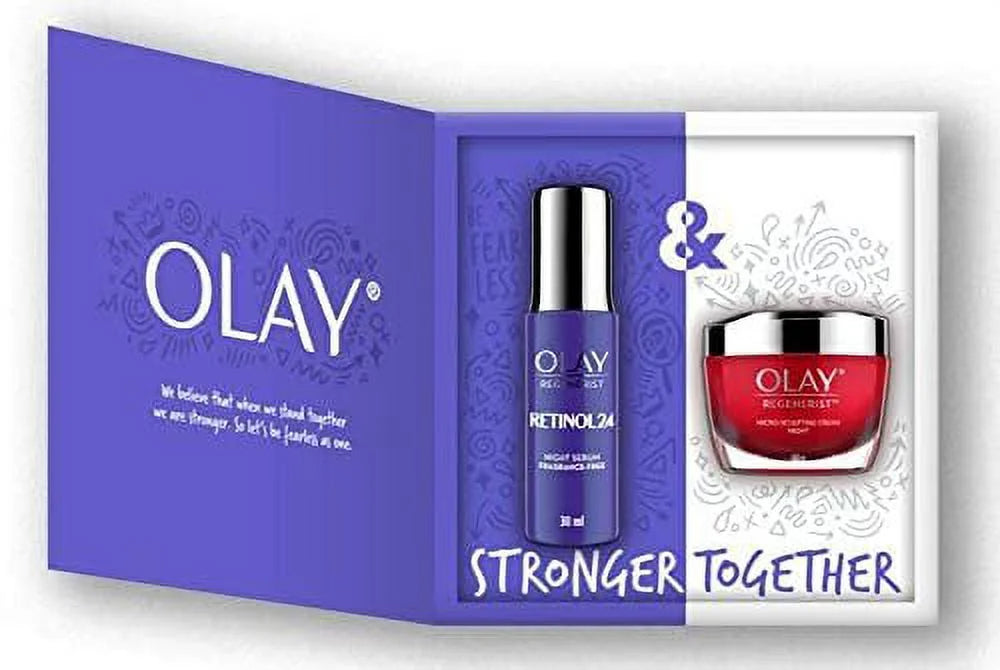 Olay Regenerist Micro-Sculpting Cream and Retinol24 Night Serum Gift Set (Essence 1 oz + Moisturizer 1.8 oz)