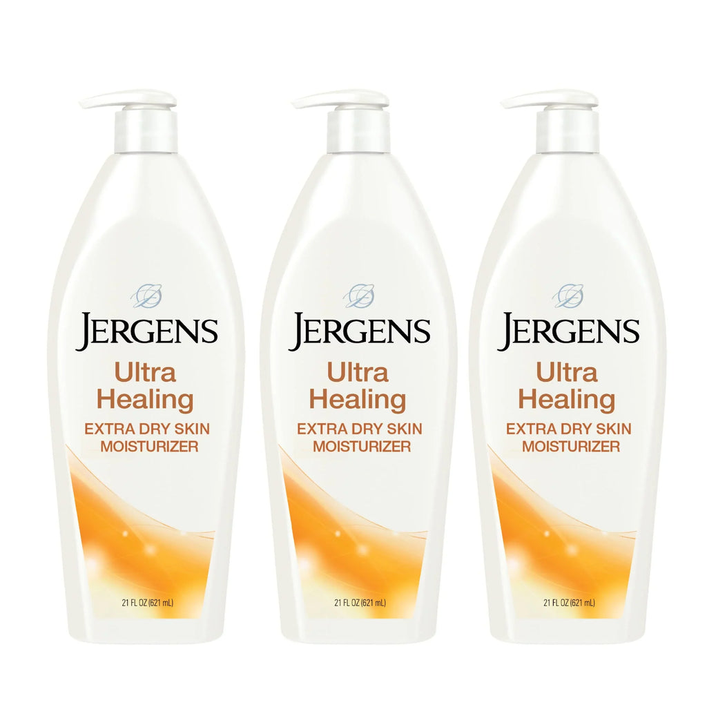 Jergens Ultra Healing Dry Skin Lotion, Hand And Body Moisturizer For Quick Absorption Into Extra Dry Skin With Hydralucence Blend, Vitamins C, E And B5, White, 21 Oz, 3 Count.