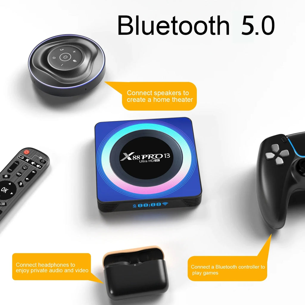 Android 13.0 TV Box,X88 PRO 13 Acrylic 4GB RAM 64GB ROM RK3528 Quad-Core WiFi6 Dual Band 2.4G/5.8G Ethernet 1000M BT5.0 8K HDR10+ Ultra HD USB3.0
