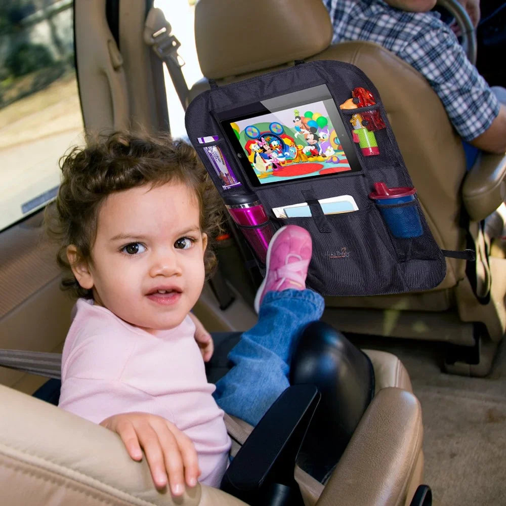 Mom's Besty Car Back Seat Organizer for Kids and Toddlers - Touch Display Tablet Holder for Android & iOS Tablets - Multipurpose Use as Auto Seat Back Protector, Kick Mat, Car Organizer