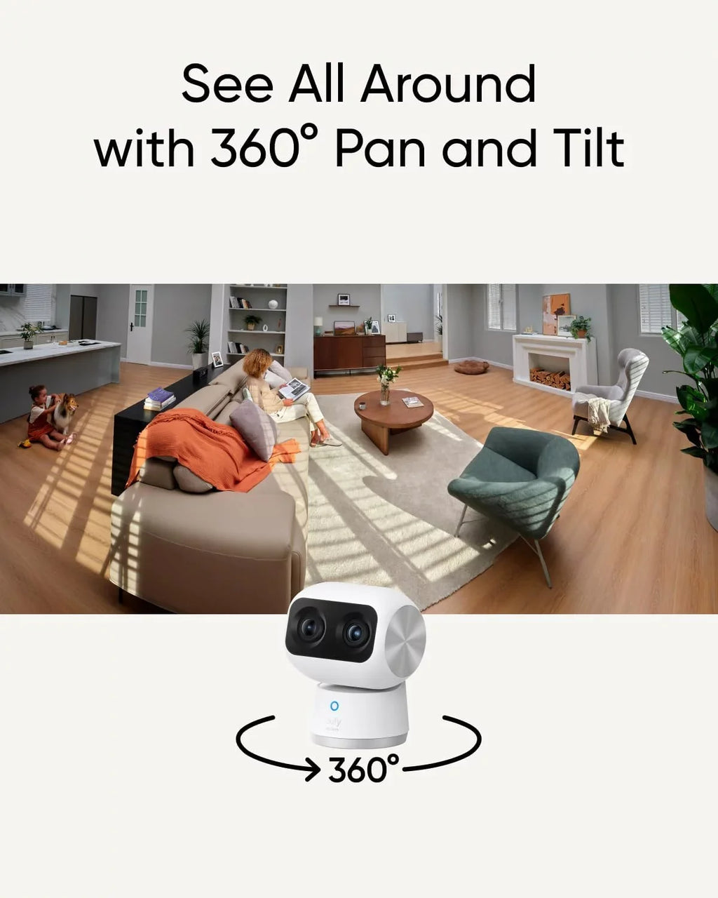 eufy Security Indoor Cam S350, Dual Cameras, 4K UHD Resolution Security Camera with 8× Zoom and 360° PTZ, Human/Pet AI, Ideal for Baby Monitor/Pet Camera/Home Security, Dual-Band Wi-Fi 6