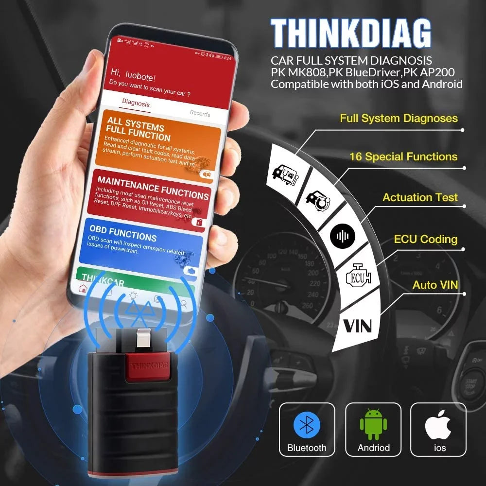 Bluetooth OBD2 Scanner Full Systems Car Diagnostic Tool Code Reader (2 Year Software Included) 15 Maintenance Functions for Cars Since 1996- THINKCAR THINKDIAG