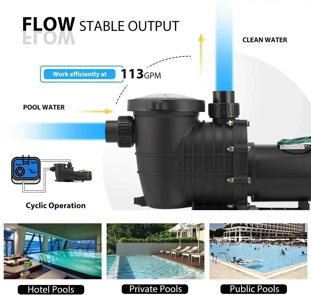 Denest Hbp1500ⅱ 2.0hp 1500w Inground/ Above Ground Swimming Pool Pump with Strainer Basket and Connectors