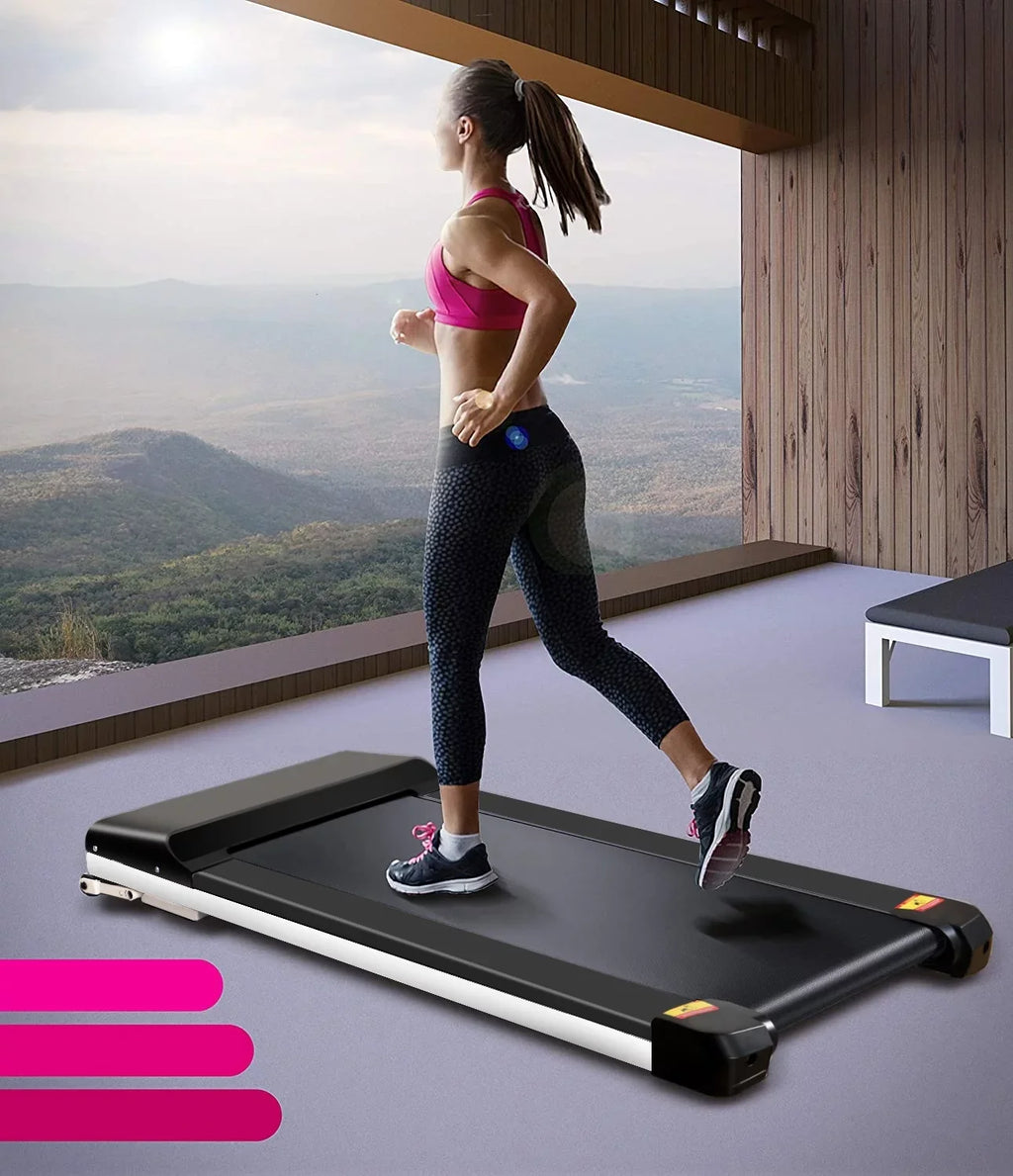 Portable Treadmill Under Desk Walking Pad Flat Slim Treadmill with LDE Display & Sport APP, Running Machine for Apartment and Small Space without Assembling Black
