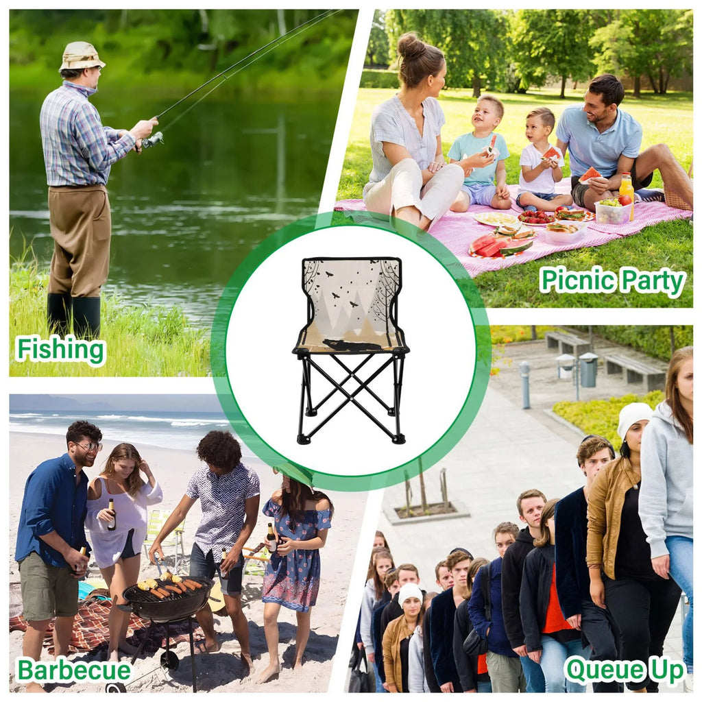 Bear in Forest Portable Camping Chair Outdoor Folding Beach Chair Fishing Chair Lawn Chair with Carry Bag Support to 220LBS