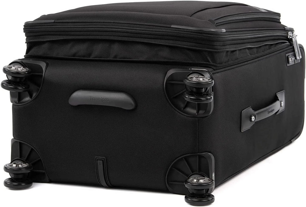 Travelpro Platinum Elite Softside Expandable Checked Luggage, 8 Wheel Spinner Suitcase, TSA Lock, Men and Women, Shadow Black, Checked Medium 25-Inch Checked-Medium 25-Inch Shadow Black