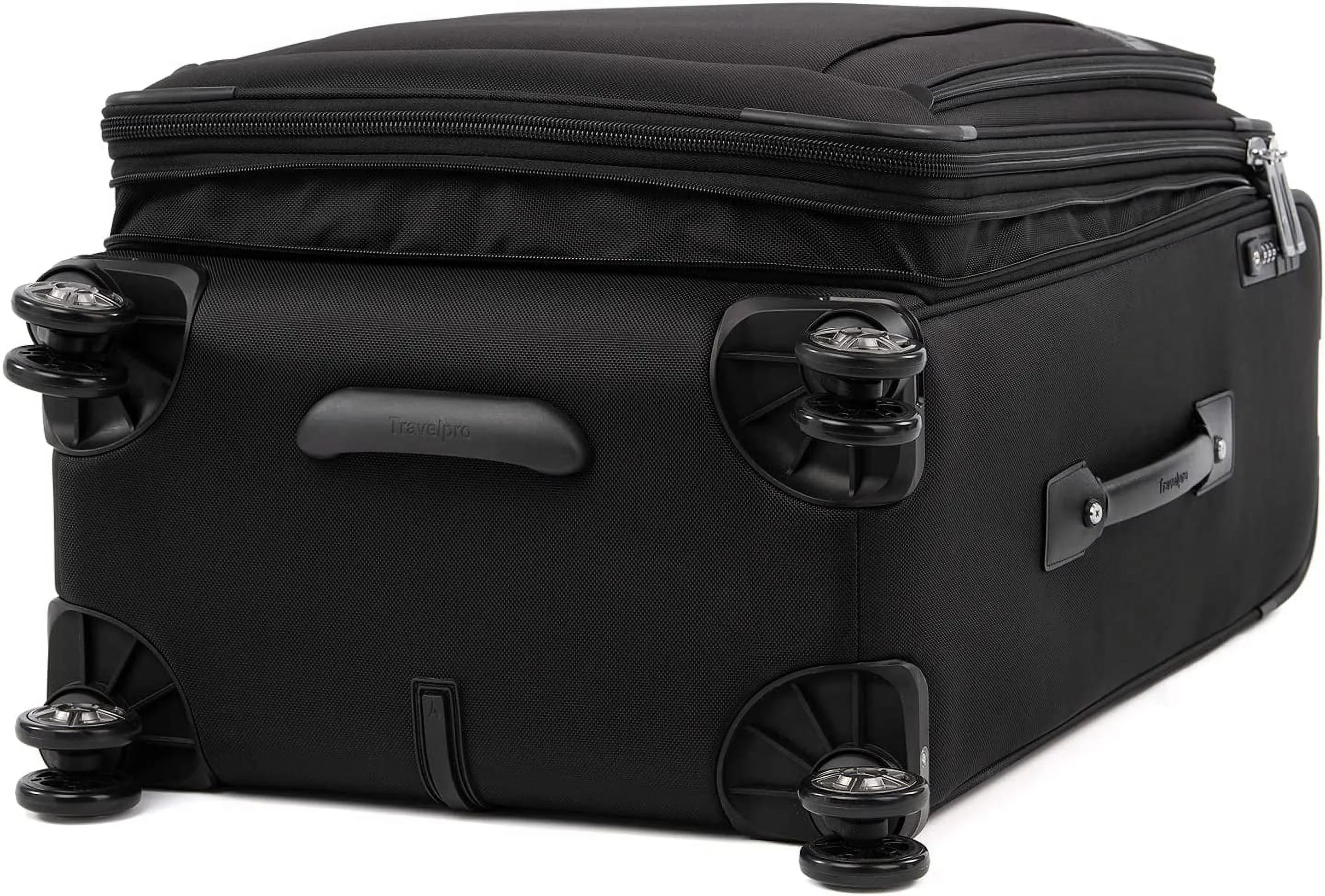 Travelpro Platinum Elite Softside Expandable Checked Luggage, 8 Wheel Spinner Suitcase, TSA Lock, Men and Women, Shadow Black, Checked Medium 25-Inch Checked-Medium 25-Inch Shadow Black