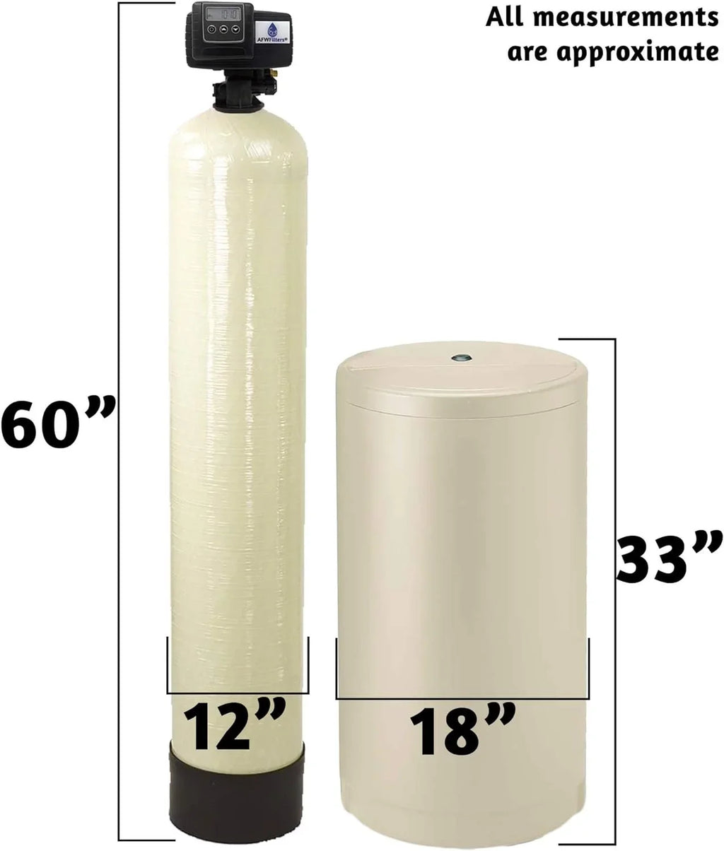 AFWFilters 2 cubic Foot 64k Whole Home Iron Pro Liquid Softener with Fine Mesh Resin, 3/4" Stainless Steel FNPT Connection, and Almond Tanks