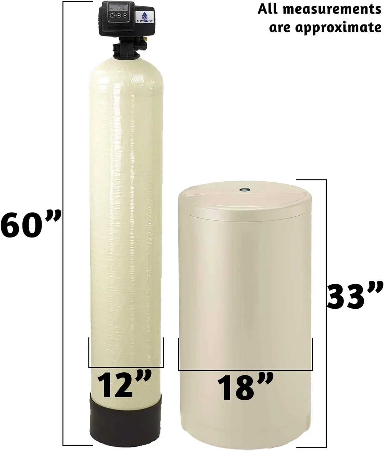 AFWFilters 2 cubic Foot 64k Whole Home Iron Pro Liquid Softener with Fine Mesh Resin, 3/4" Stainless Steel FNPT Connection, and Almond Tanks