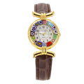 GlassOfVenice Murano Glass Millefiori Watch with Leather Band - Brown Multicolor