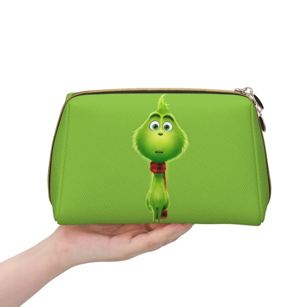 Cartoon Grinch Cosmetic Bag Makeup Organizer Leather Portable Pouch Gift Travel Toiletry Bag Storage Purse
