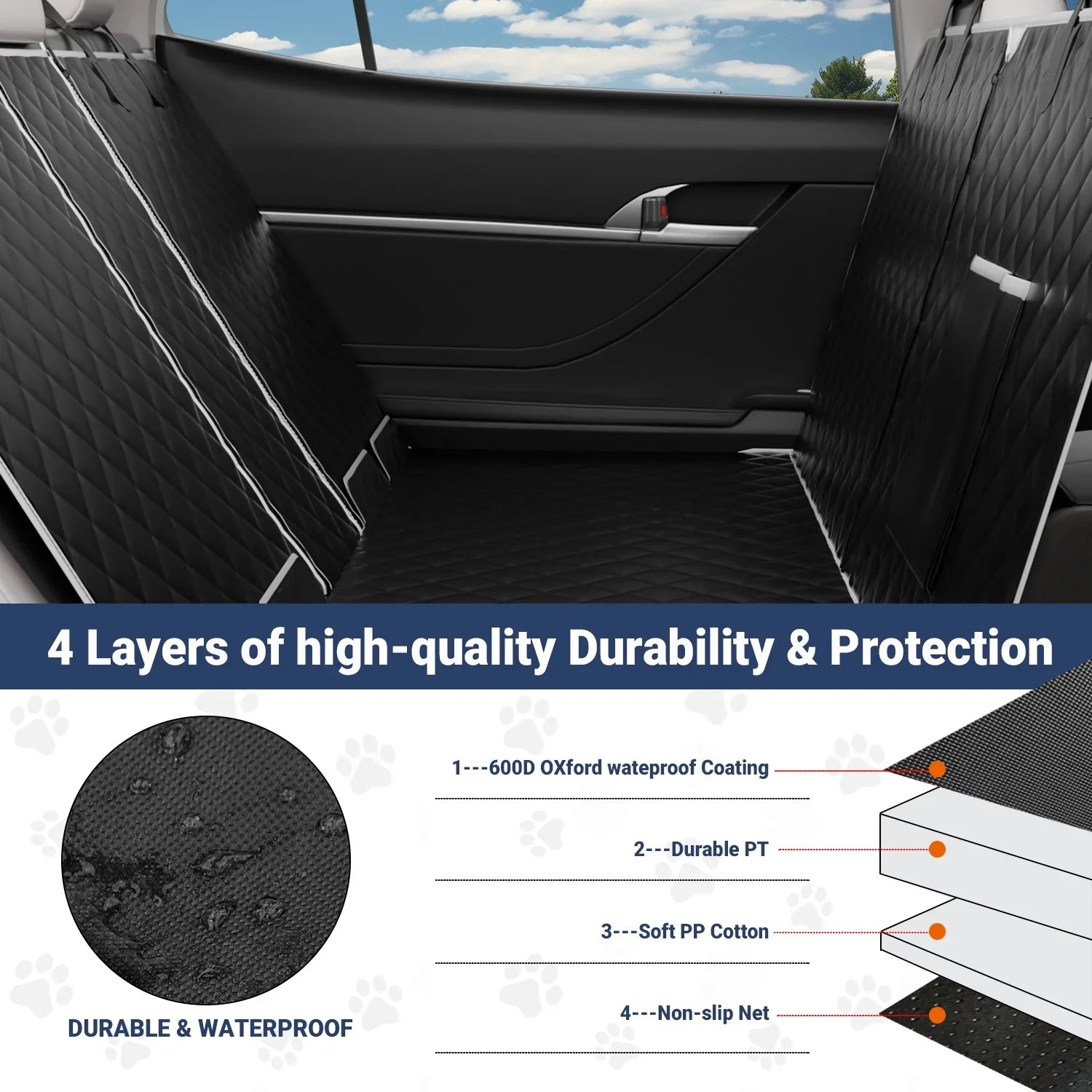 Dog Car Seat Cover for Back Seat, Fluid Pet Seat Cover 600D Scratch-Proof Dog Seat Cover for Truck, Vehicle SUV, Tesla, Machine Washable,Color Black