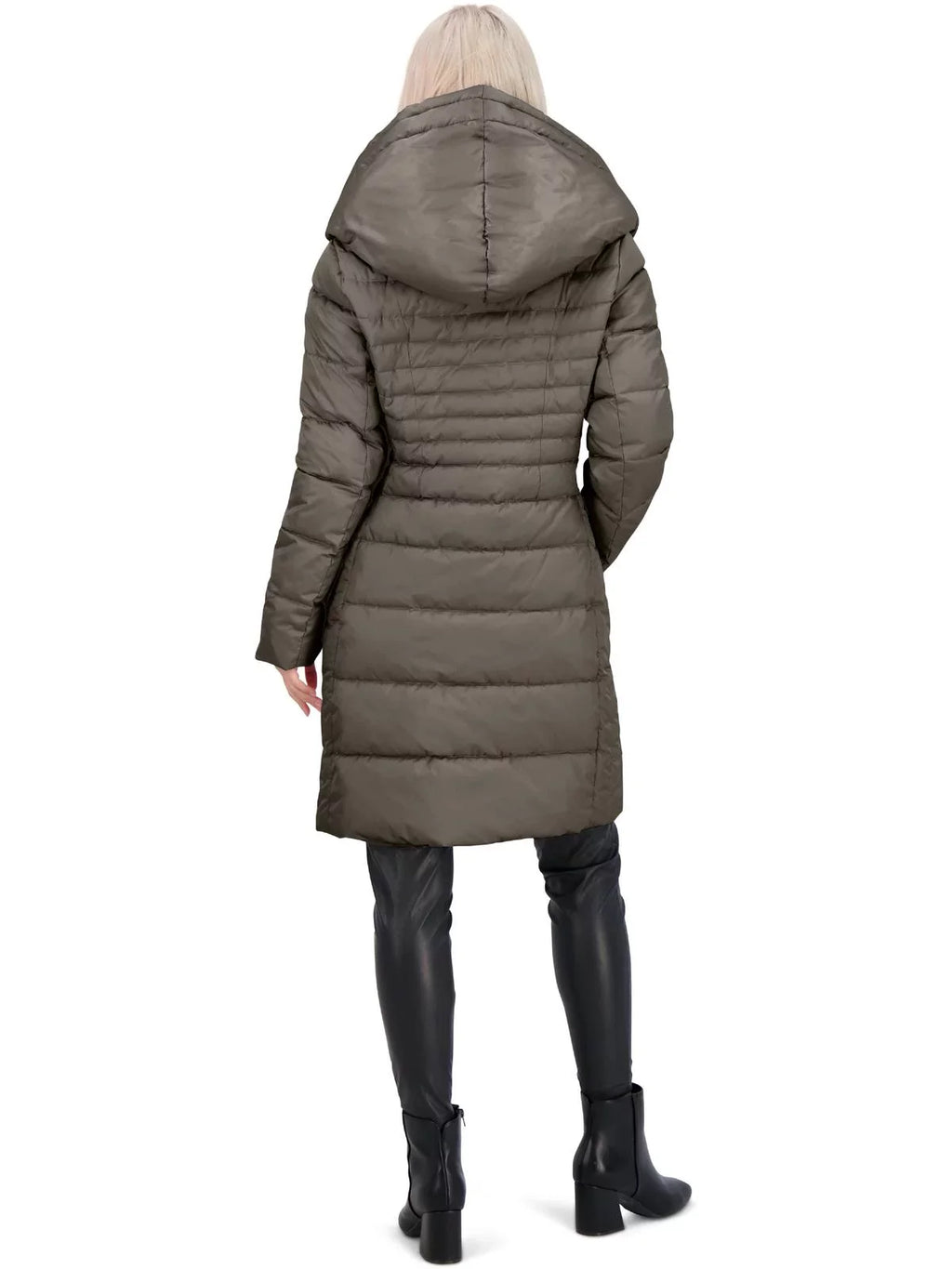 Tahari Casey Fitted Puffer Coat for Women-Quilted Winter Coat with Bib