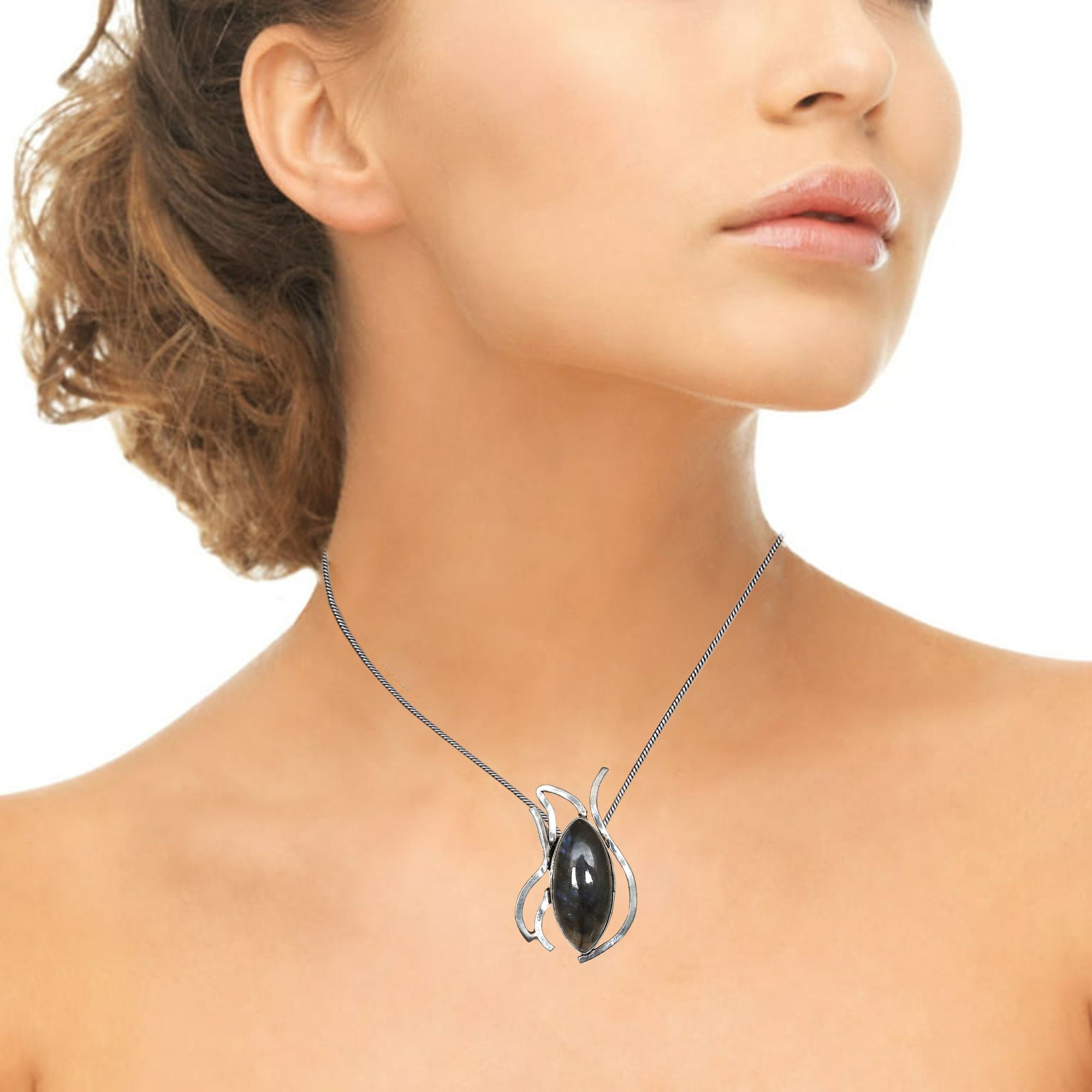 Silver 925 Sterling Garnet Gemstone Necklace Labradorite Jewelry Handmade