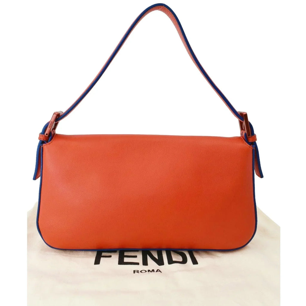 Pre-owned FENDI Monster Eye Baguette Calfskin Leather Crossbody Bag Orange