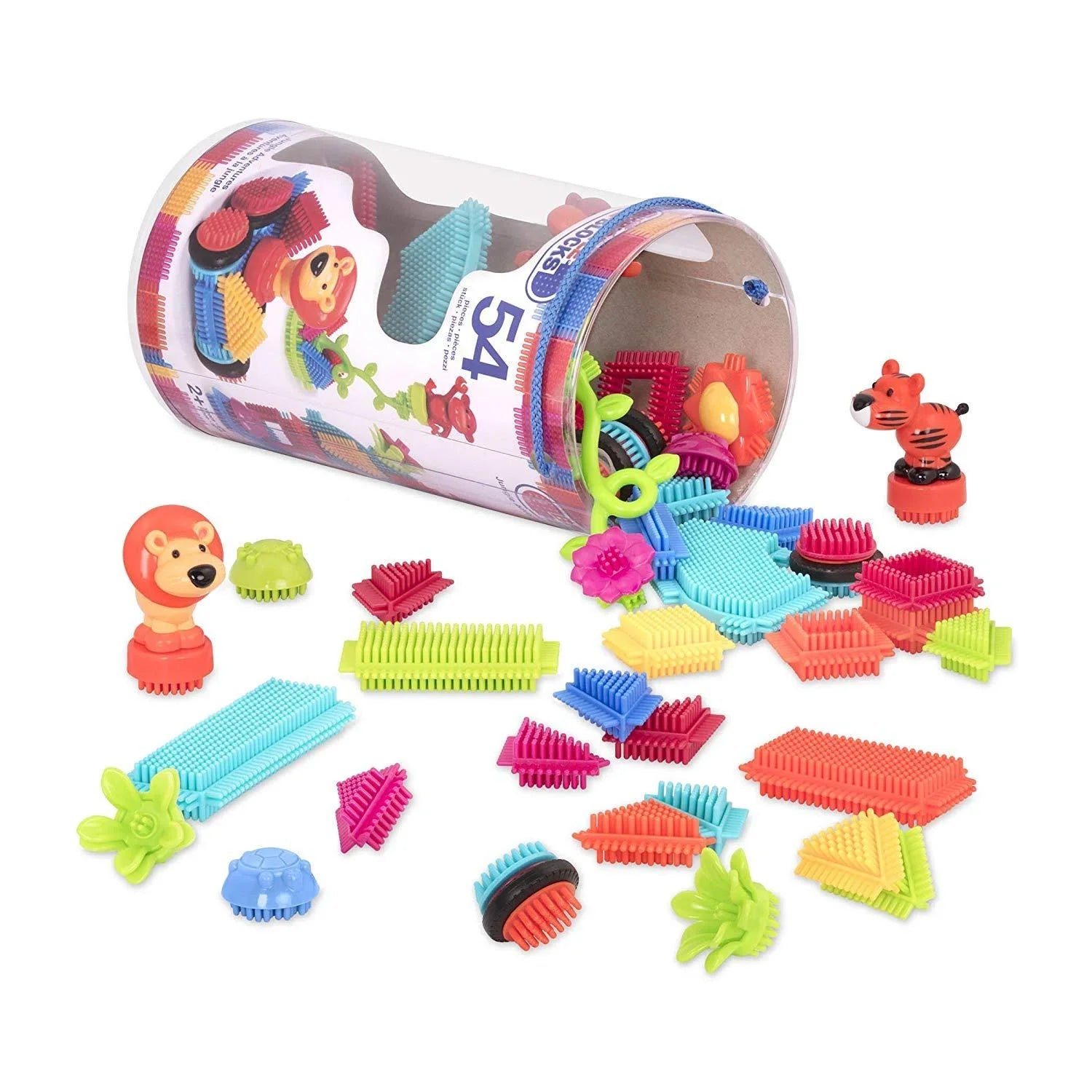 Bristle Blocks by Battat - The Official Bristle Blocks - 54Piece Jungle Adventures In A Tube - STEM Toys 3D Sensory Toy Blocks for Kids - Building Toys for Creativity & Dexterity - 2 Yr