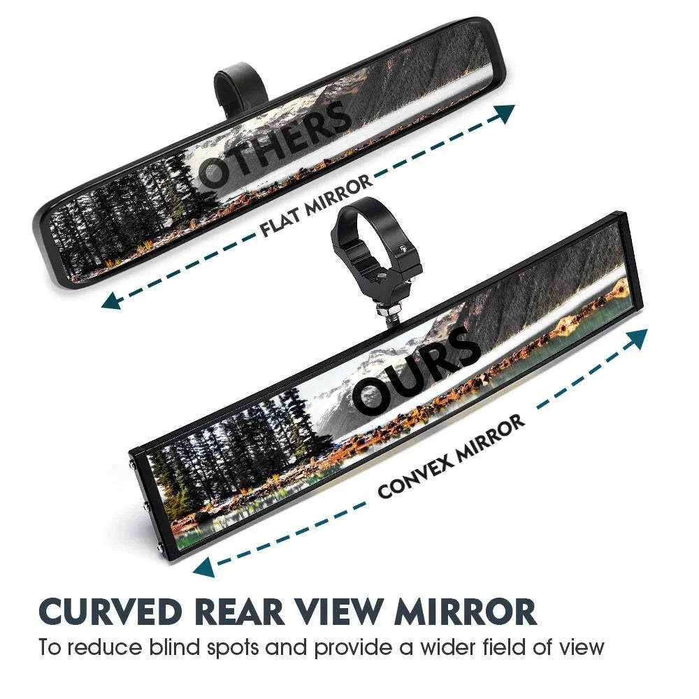 Xprite 13" Curved UTV Rear View Mirror w/ Integrated LED Lights & Switch for 1.75"-2" Rollbars