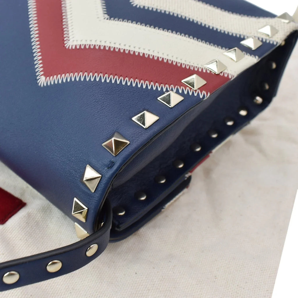 Pre-owned VALENTINO Garavani Rockstud Chevron Print Leather Crossbody Bag Multicolor