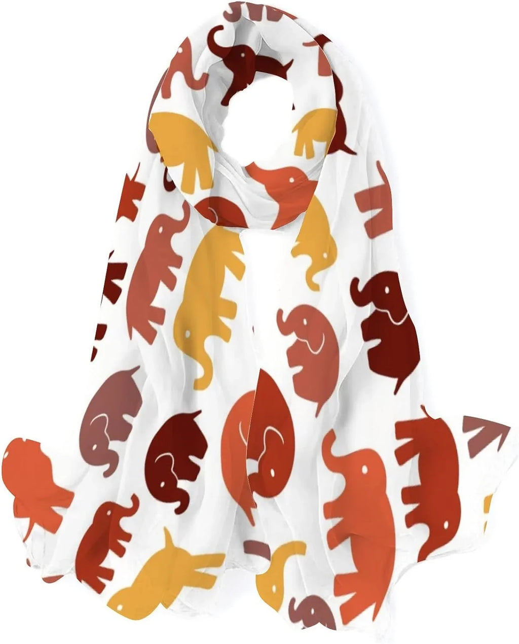 Hyjoy Cute Elephants On White Long Silk Neck Scarf Lightweight Shawl Wrap Scarves for Women Girls