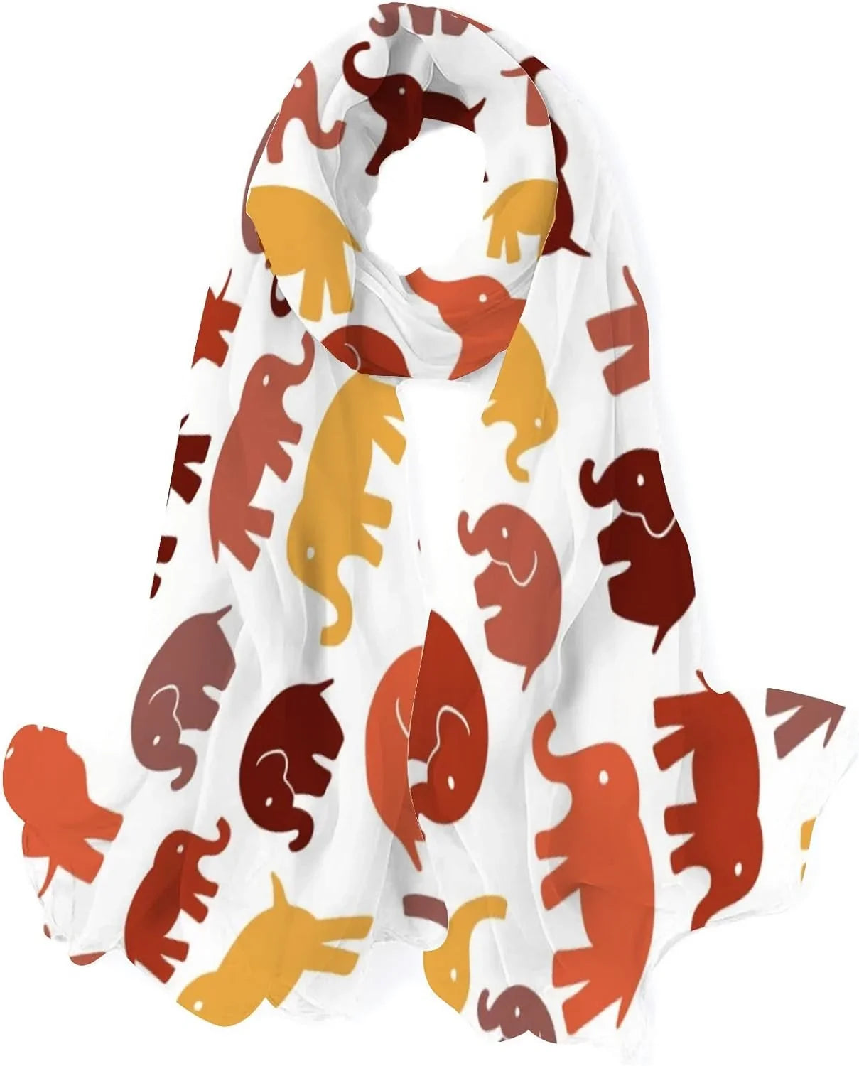Hyjoy Cute Elephants On White Long Silk Neck Scarf Lightweight Shawl Wrap Scarves for Women Girls