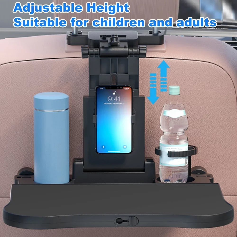 Htovila Adjustable Car Seat Travel Table Multifunctional Foldable Car Back Seat Food Tray, Car Table with Phone Holder for Working, Writing, Eating Black