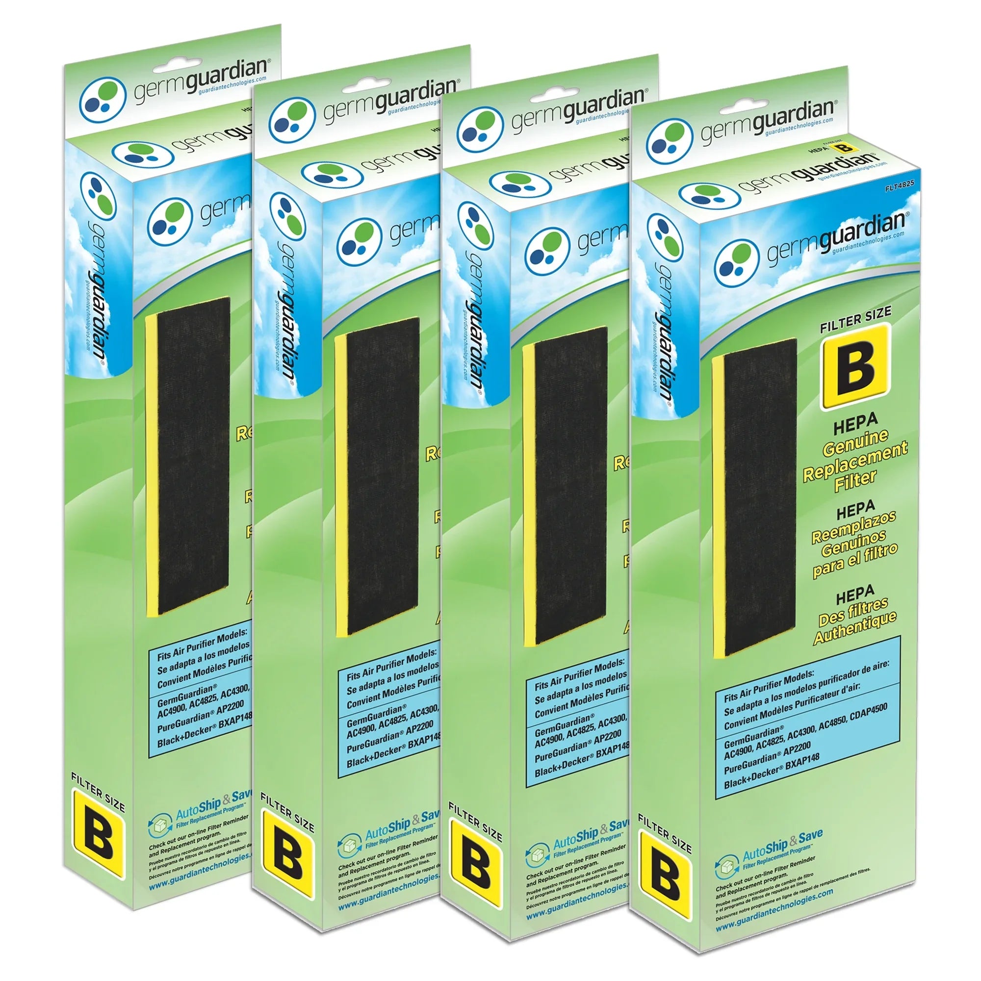 GermGuardian Filter B HEPA Pure Genuine Replacement Filter for Air Purifiers, 4-Pack, FLT48254PK