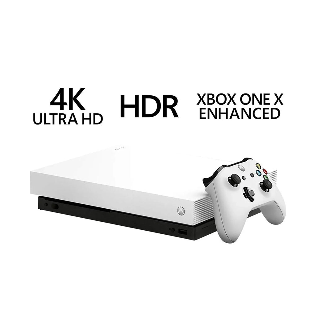 Pre-Owned Xbox One X 1TB with 2 Controller, 4K Ultra HD White with BOLT AXTION Cleaning Kit HDMI Bundle (Refurbished: Like New)