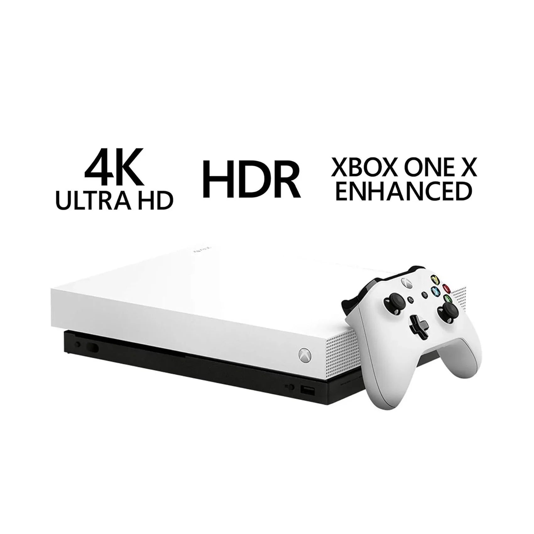 Pre-Owned Xbox One X 1TB with 2 Controller, 4K Ultra HD White with BOLT AXTION Cleaning Kit HDMI Bundle (Refurbished: Like New)