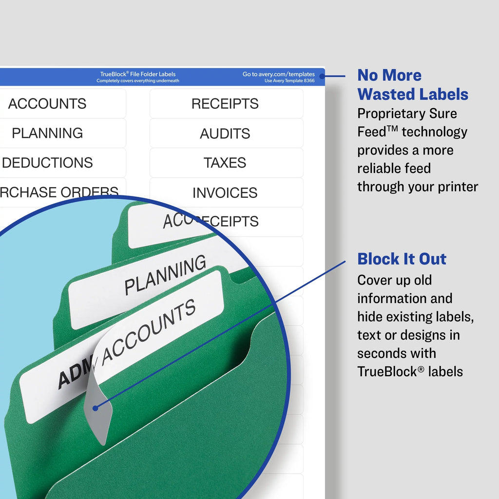 Avery TrueBlock File Folder Labels, Sure Feed Technology, Permanent Adhesive, Green, 2/3" x 3-7/16", 1,500 Labels (5866)