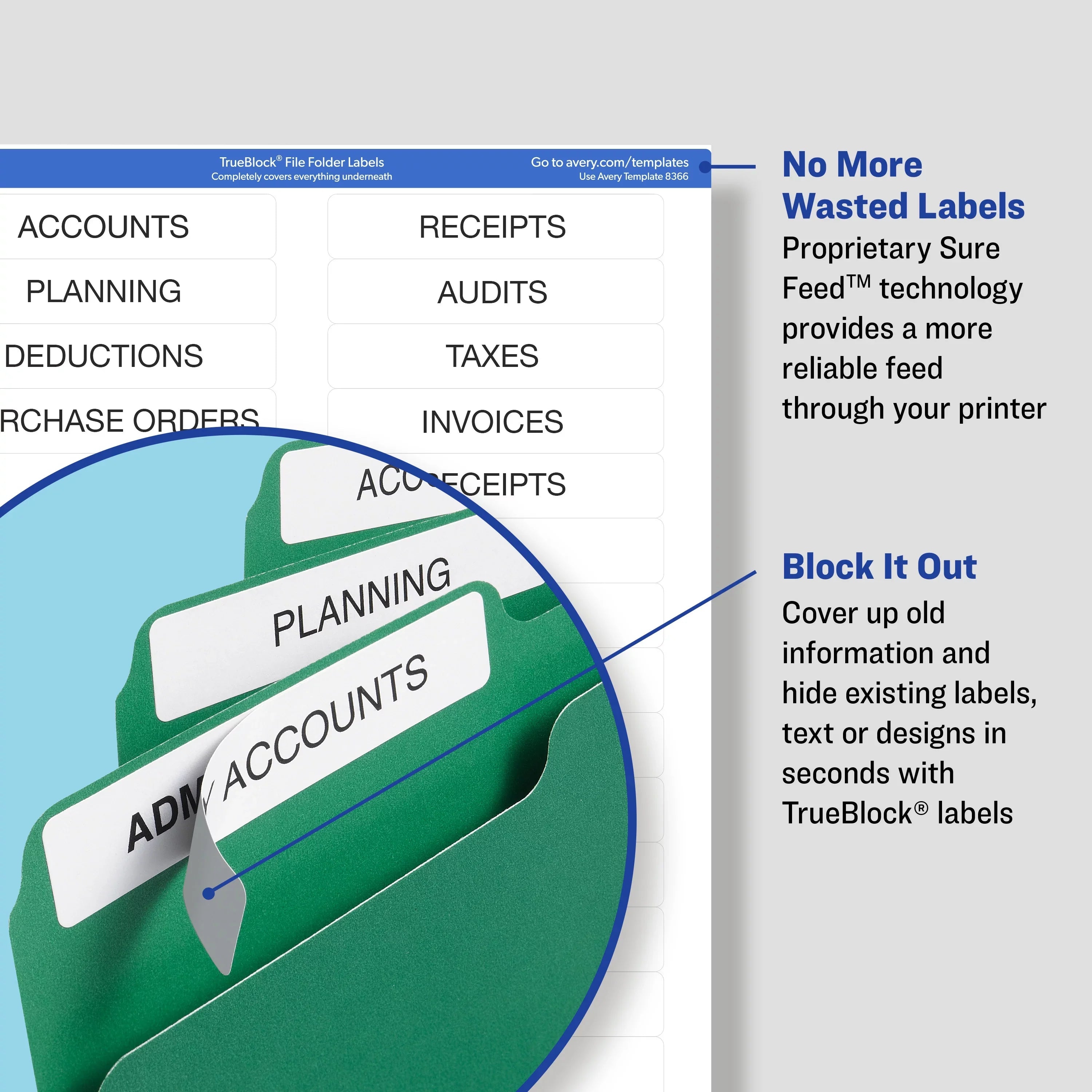 Avery TrueBlock File Folder Labels, Sure Feed Technology, Permanent Adhesive, Green, 2/3" x 3-7/16", 1,500 Labels (5866)