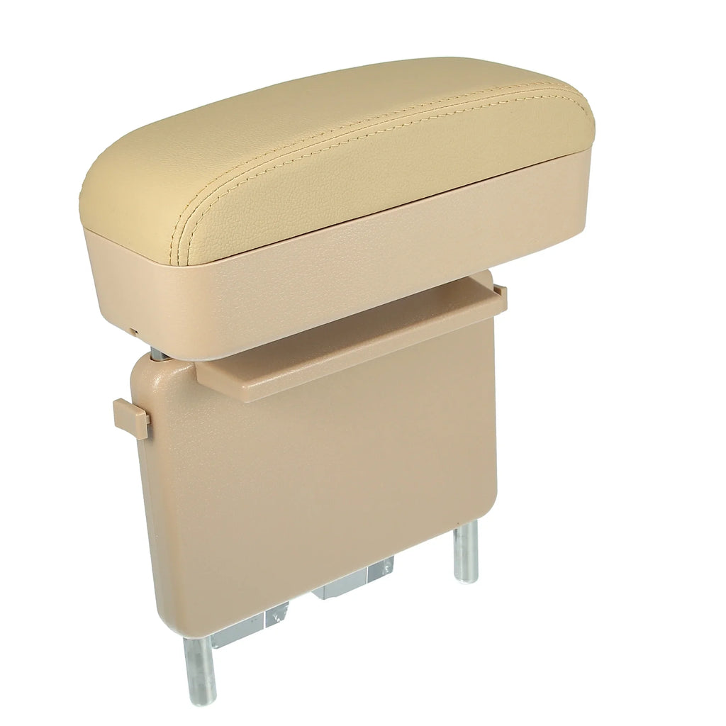 Car Center Armrest Extender Box Seat Gap Adjustable Armrest Storage Organizer Box Armrest Beige PU Leather