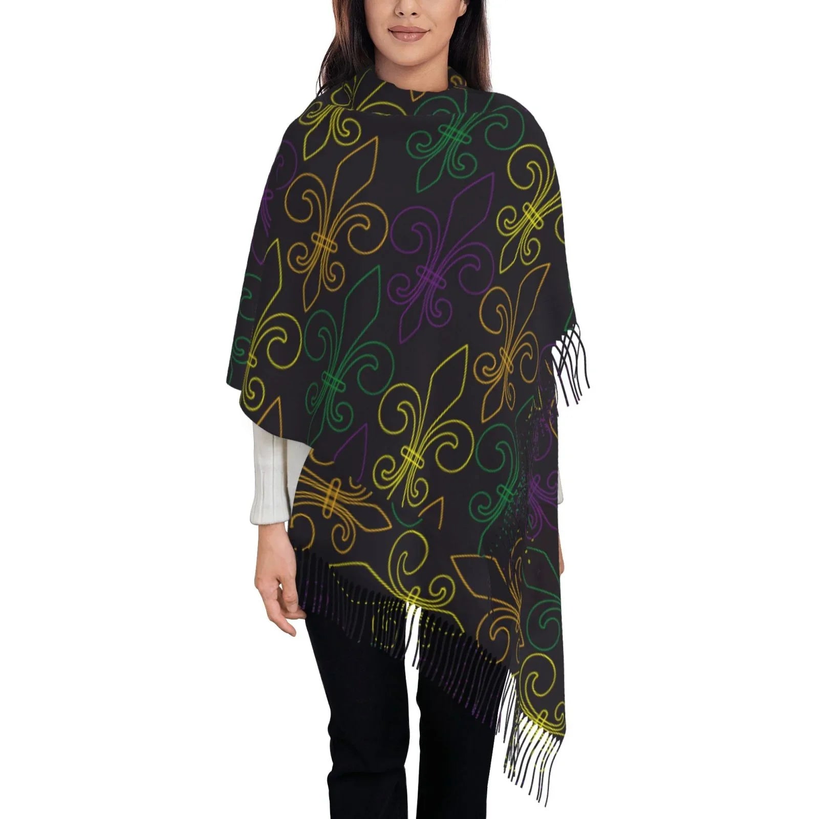 Bingfone Soft Cashmere Feel Scarf For Women Elegant Art Print Winter Warm Scarves Large Shawl Wrap Gifts- Mardi Gras Carnival