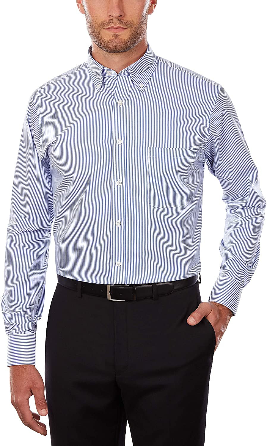 Van Heusen Mens Dress Shirt Regular Fit Pinpoint Stripe 15.5 Neck 34-35 Sleeve Blue